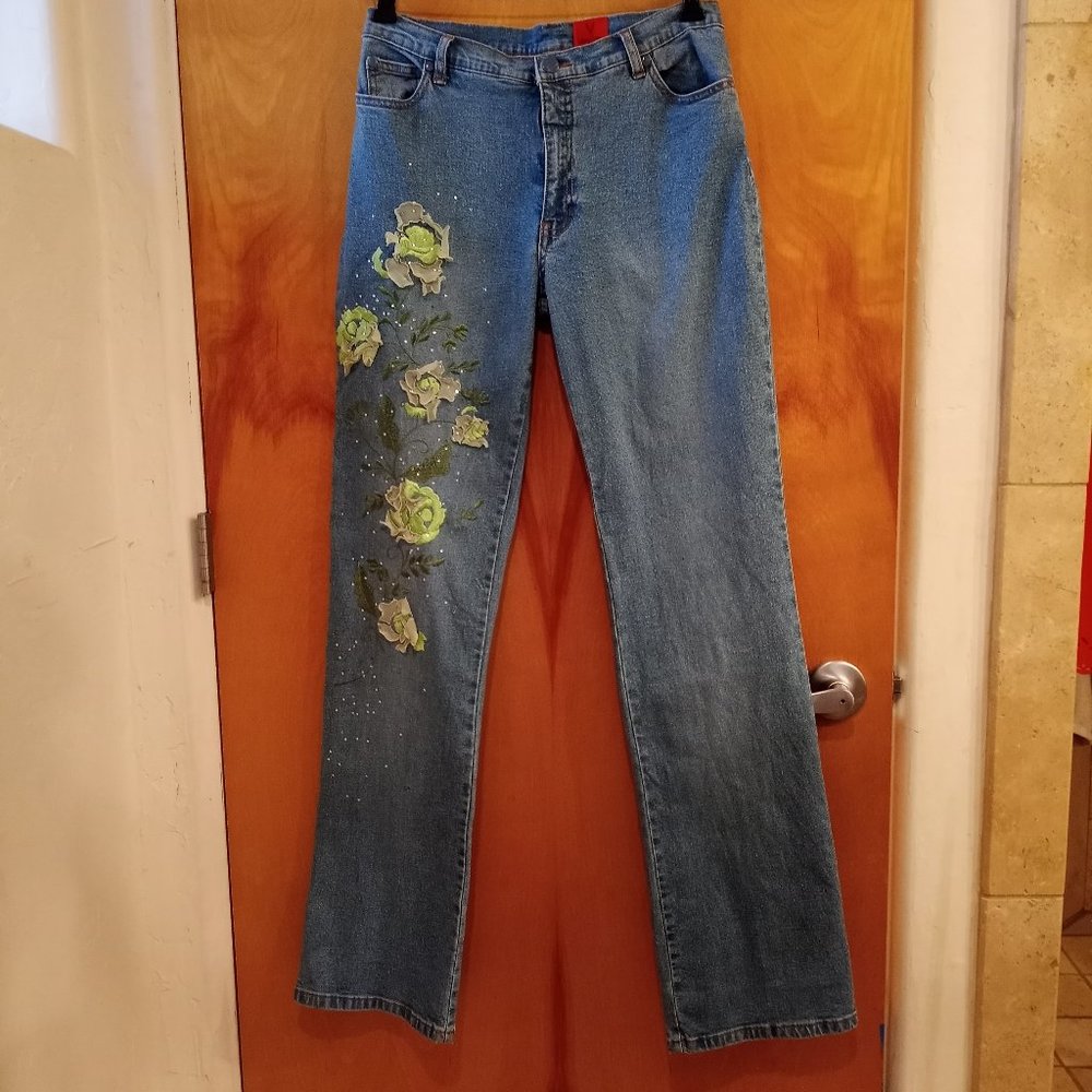 Very Vera Floral Embossed Embroidered Jeans Size 8